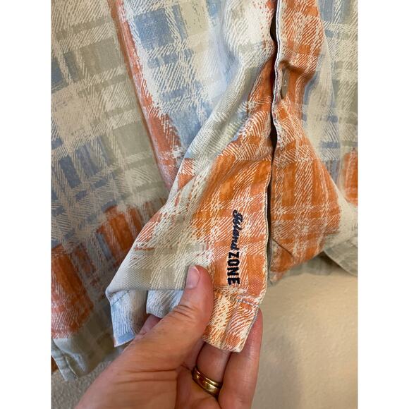 Tommy Bahama Silk Blend Original Fit Button Up Orange & Cream Plaid Top Medium - Picture 4 of 10